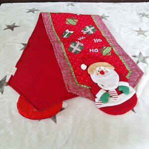 Vintage K-Mart Trim A Home Soft Fabric Santa Christmas Table Runner 52" Long